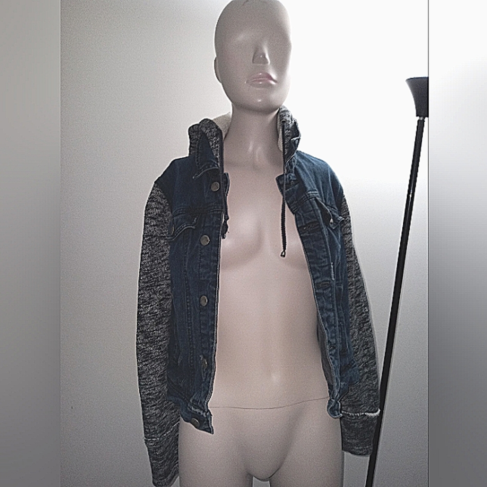 Free people denim jean jacket with hood size small